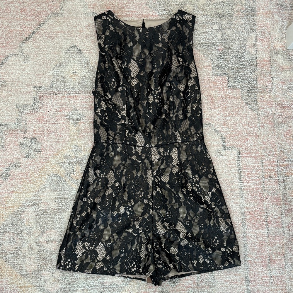Alice + Olivia Black Lace Overlay Romper